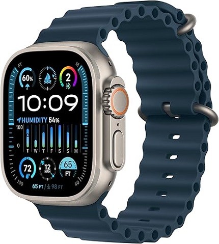 Apple Watch Ultra 2 GPS+Cellular 49mm Smartwatch with Rugged Titanium Case & Blue Ocean Band, Bright Retina Display